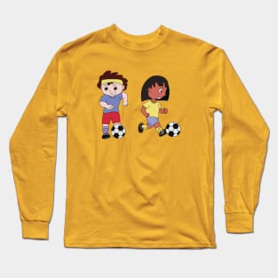 Drawing of a boy and a girl playing football Long Sleeve T-Shirt